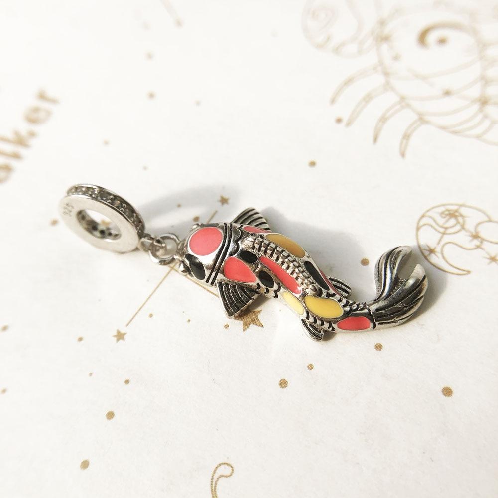 Silver & Zirconia Red & Yellow Koi 'SAMURAI' Pendant Necklace