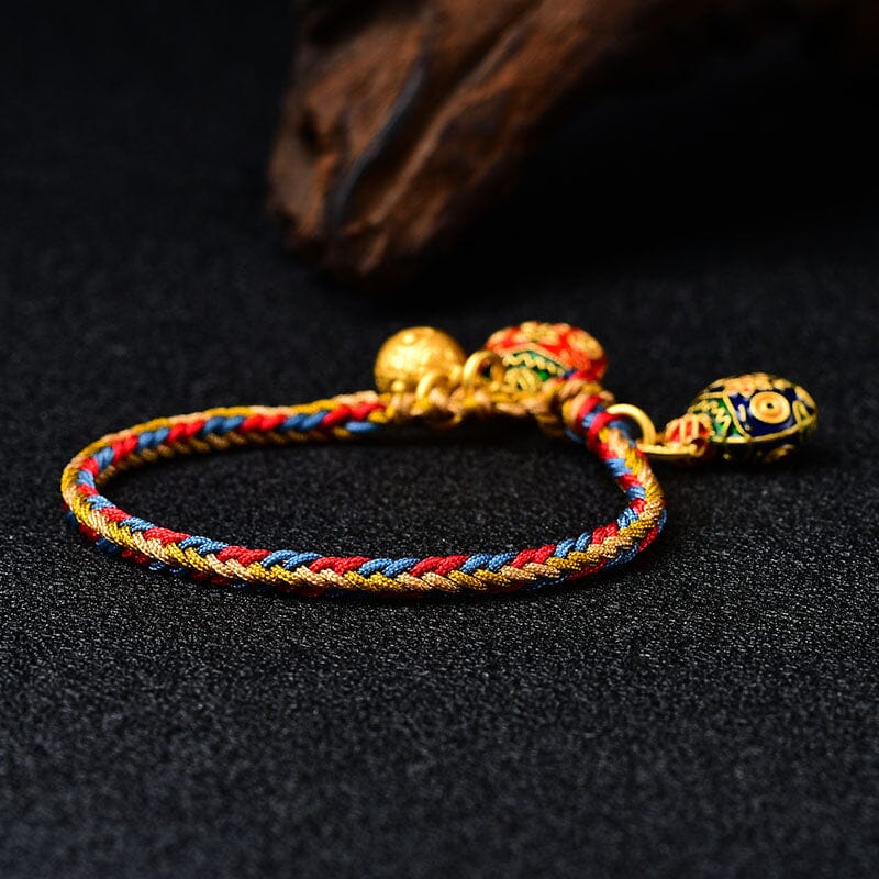 Woven Cotton Gold Swallowing Beast Bracelet for Good Fortune and Wealth