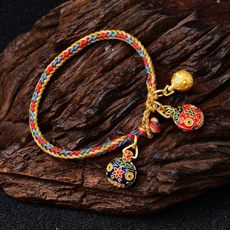 Woven Cotton Gold Swallowing Beast Bracelet for Good Fortune and Wealth