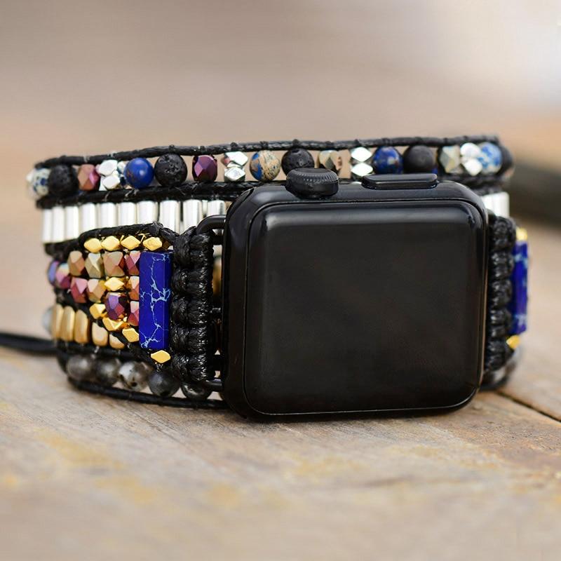 Natural Lapis Lazuli, Lava Stone & Labradorite 5 Layer Apple Watch Band