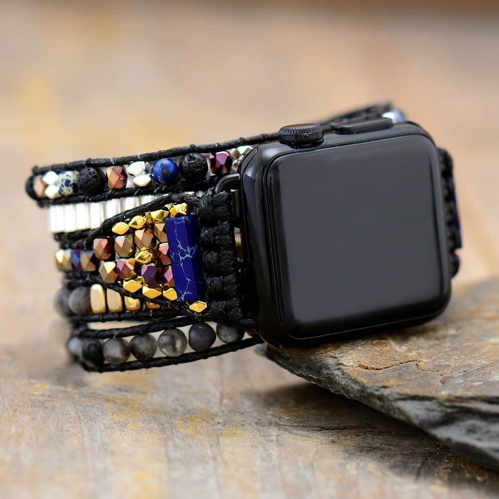 Natural Lapis Lazuli, Lava Stone & Labradorite 5 Layer Apple Watch Band