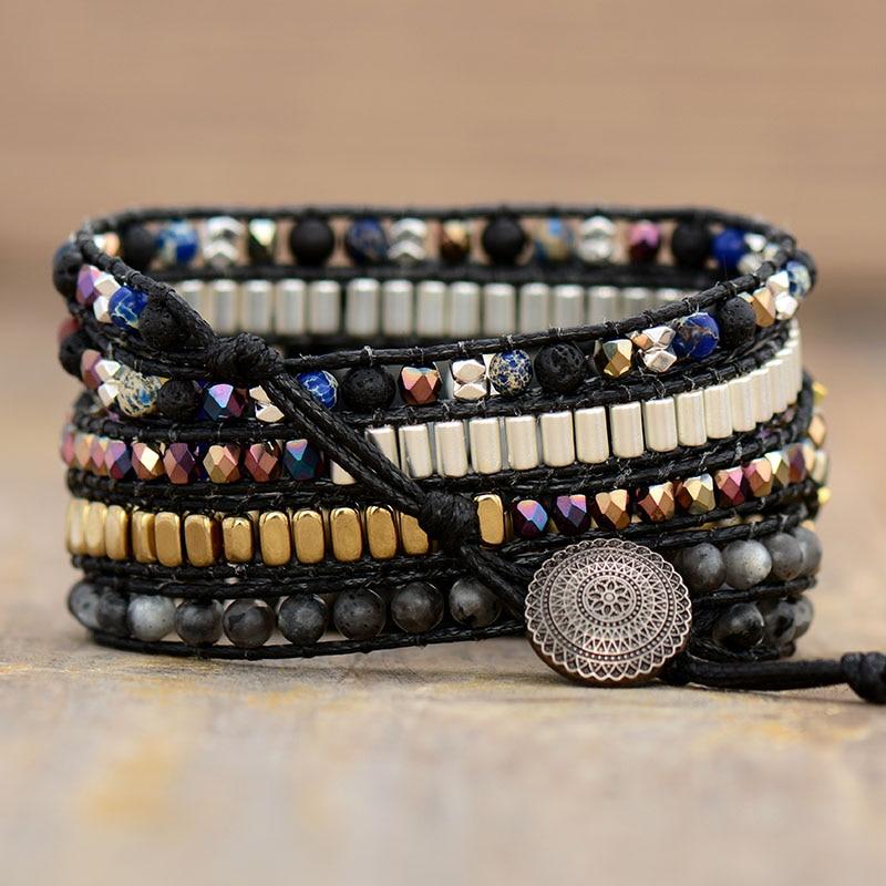 Natural Lapis Lazuli, Lava Stone & Labradorite 5 Layer Apple Watch Band