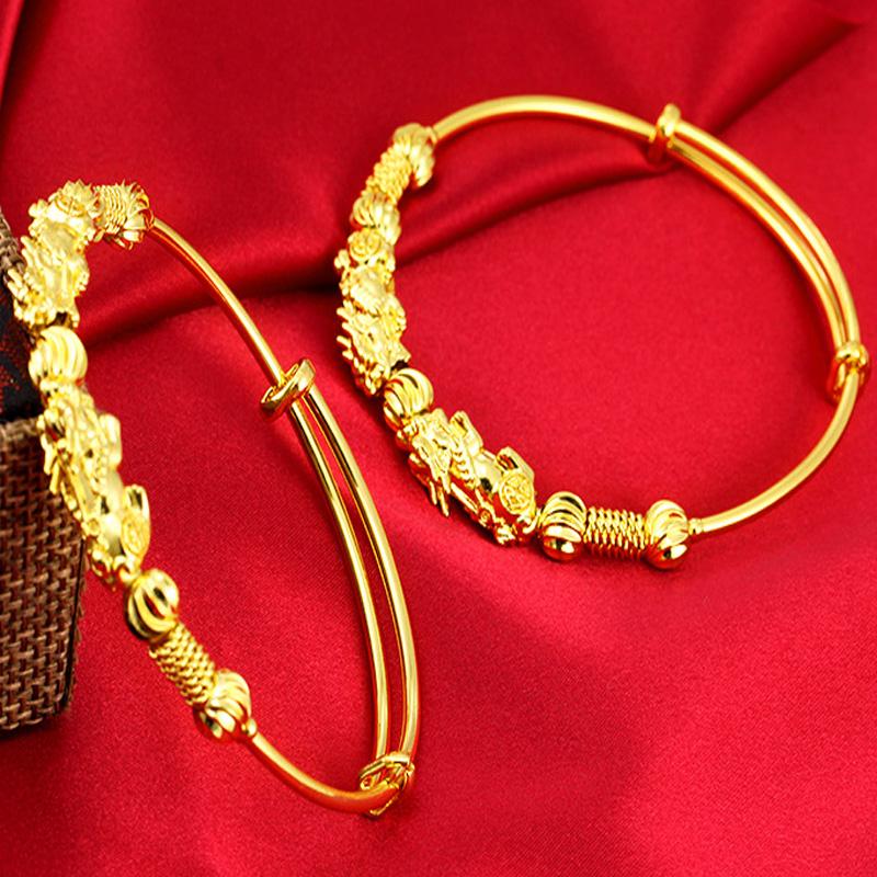 24K  Gold Plated DOUBLE PIXIU WEALTH  Attracting Feng Shui Bangle-33% off !