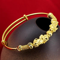 Thumbnail for 24K  Gold Plated DOUBLE PIXIU WEALTH  Attracting Feng Shui Bangle-33% off !