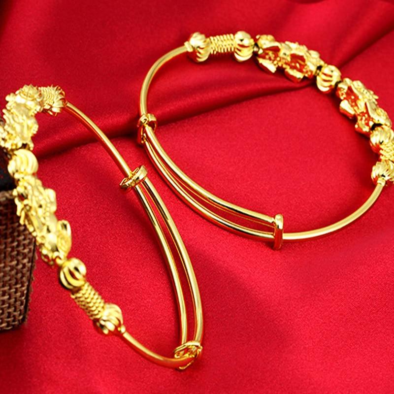 24K  Gold Plated DOUBLE PIXIU WEALTH  Attracting Feng Shui Bangle-33% off !