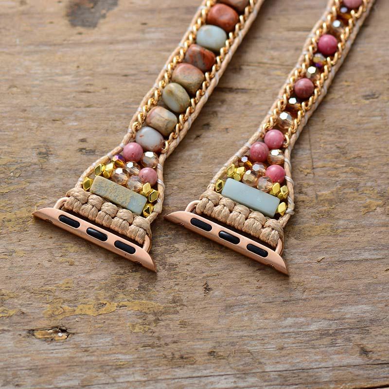 Natural Mixed Jasper's & Rhodonite 3 Layer Apple Watch Band