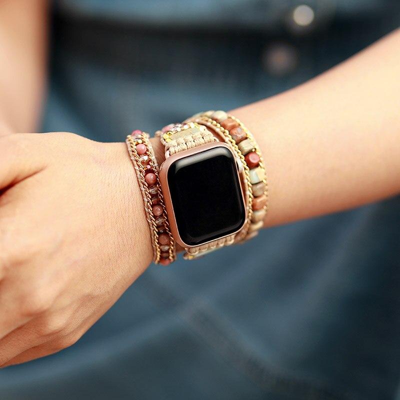 Natural Mixed Jasper's & Rhodonite 3 Layer Apple Watch Band