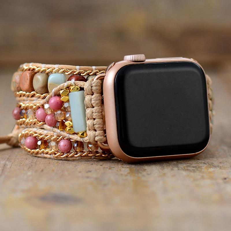 Natural Mixed Jasper's & Rhodonite 3 Layer Apple Watch Band