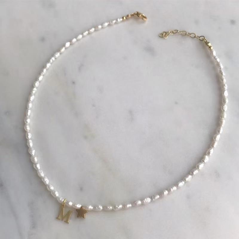 Freshwater Pearls & Natural Stone Initial Necklace