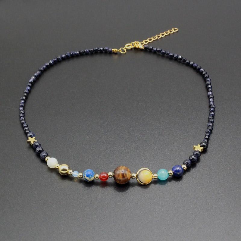 Galaxy and  Solar System Natural Stone Necklace