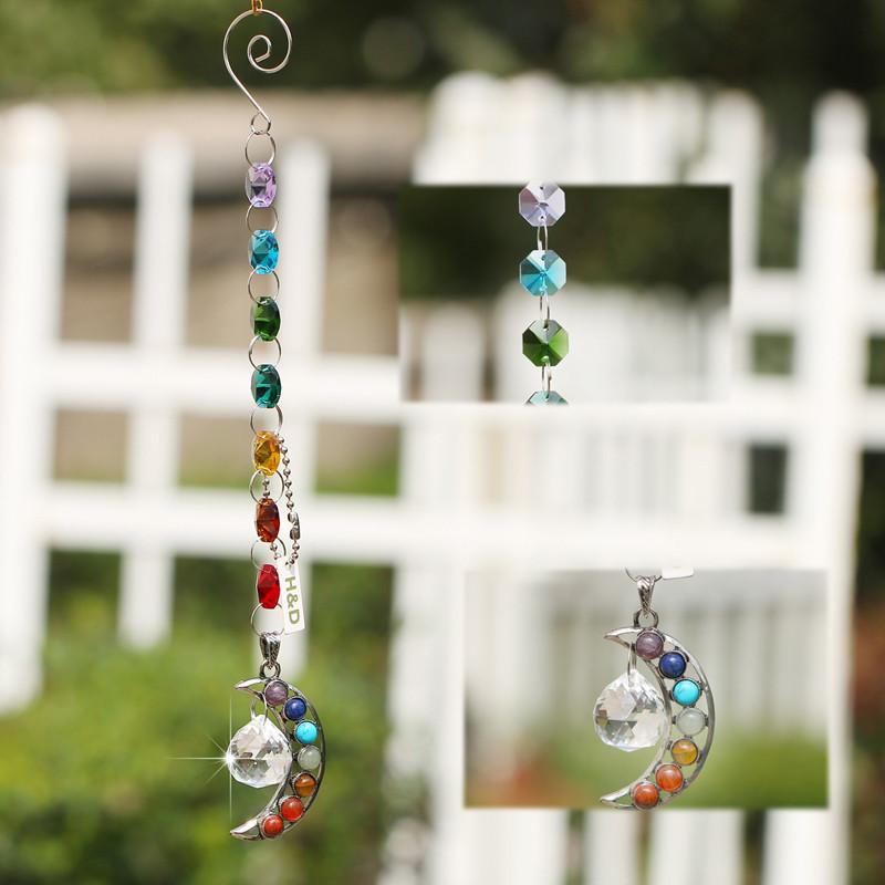 Hanging 7 Chakra Half Moon Crystal Suncatcher