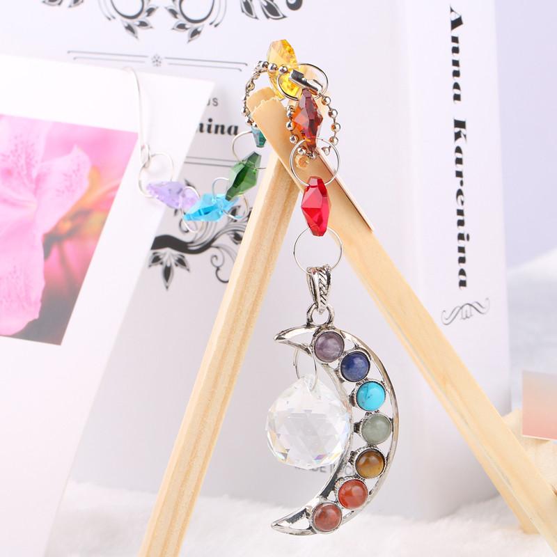 Hanging 7 Chakra Half Moon Crystal Suncatcher