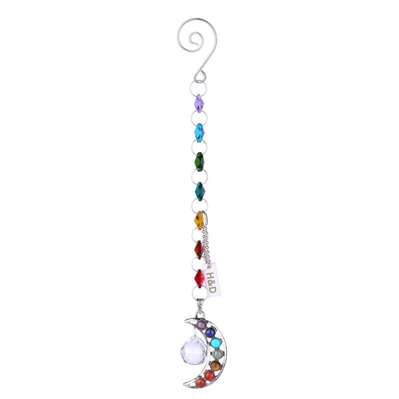 Hanging 7 Chakra Half Moon Crystal Suncatcher