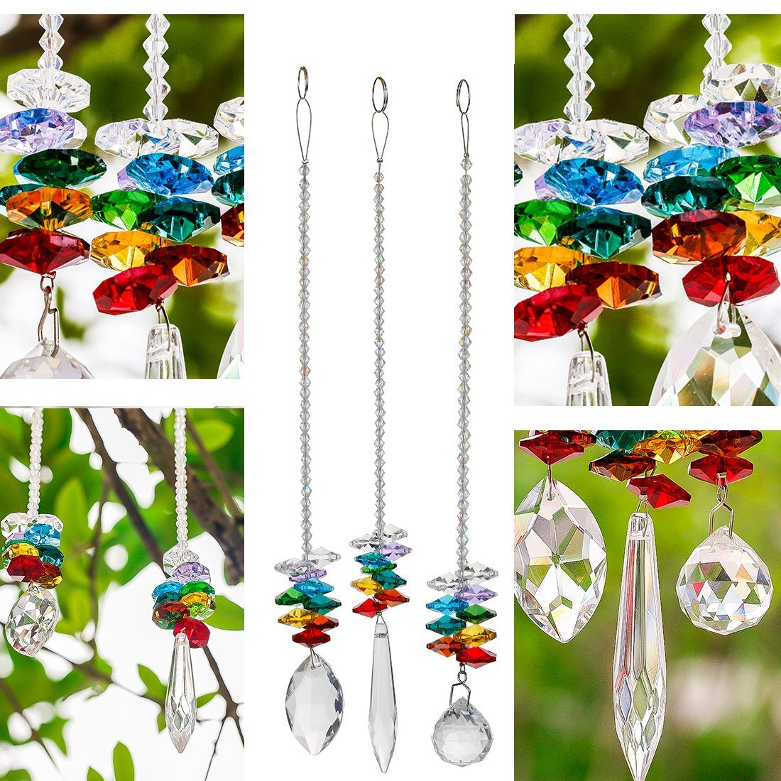 3pcs/set 7 Chakra Prism Crystal  Suncatcher