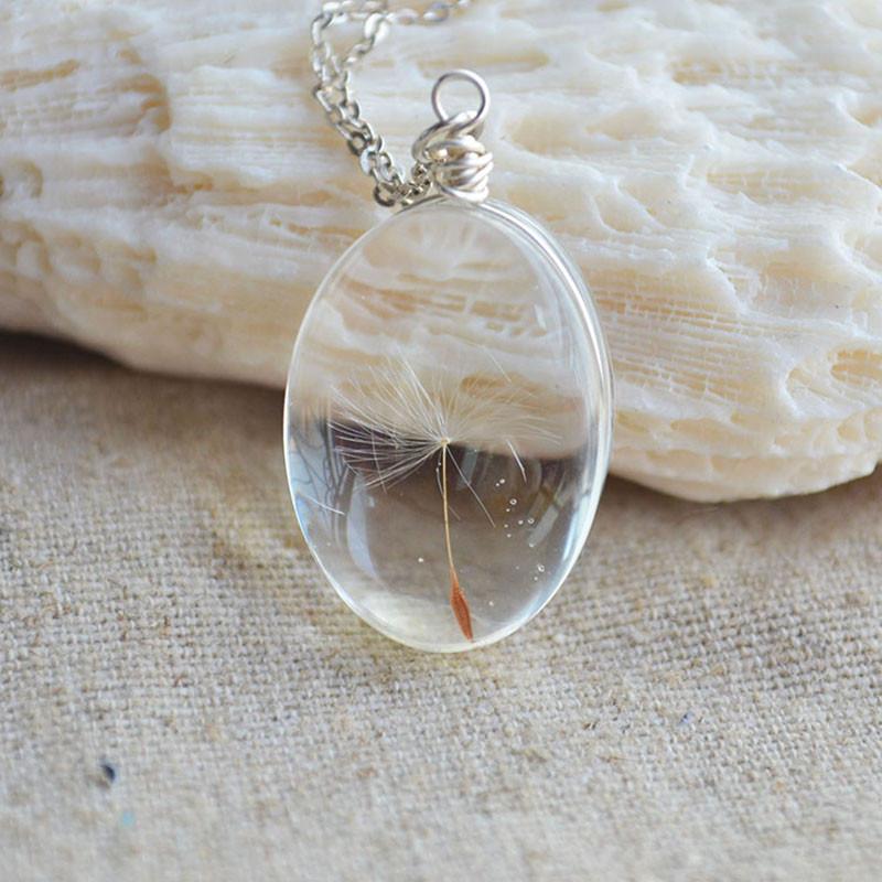 925 Sterling Silver Necklace with Real Dandelion Seed