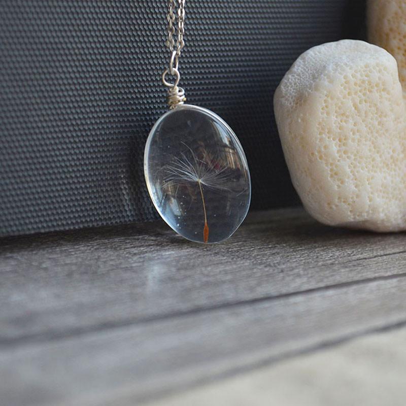 925 Sterling Silver Necklace with Real Dandelion Seed