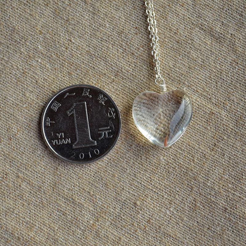 925 Sterling Silver Necklace Heart with Real Dandelion Seed