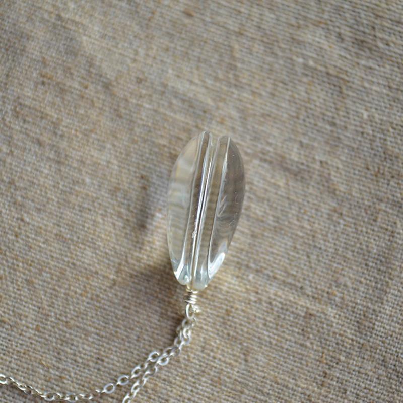 925 Sterling Silver Necklace Water Drop with Real Dandelion Seed