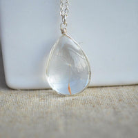 Thumbnail for 925 Sterling Silver Necklace Water Drop with Real Dandelion Seed