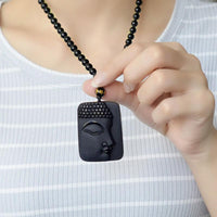 Thumbnail for Modern Style HandCrafted Obsidian Buddha Head Pendant Necklace