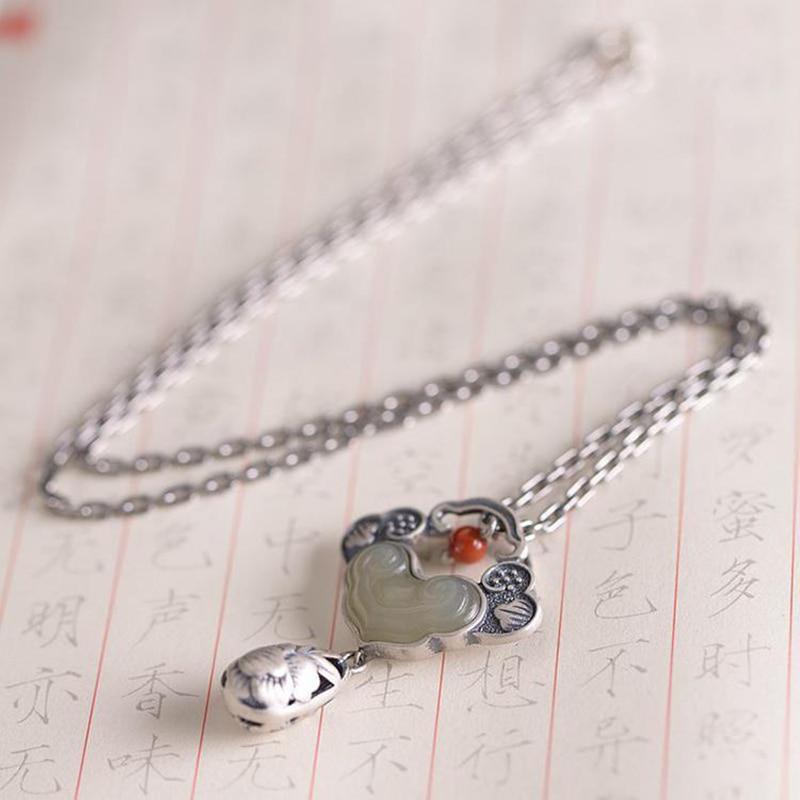 THAI SILVER Auspicious Hetian Jade Ruyi Lock Necklace