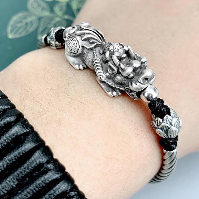 THAI SILVER Feng Shui Pixiu & Lotus 'WEALTH' Bracelet