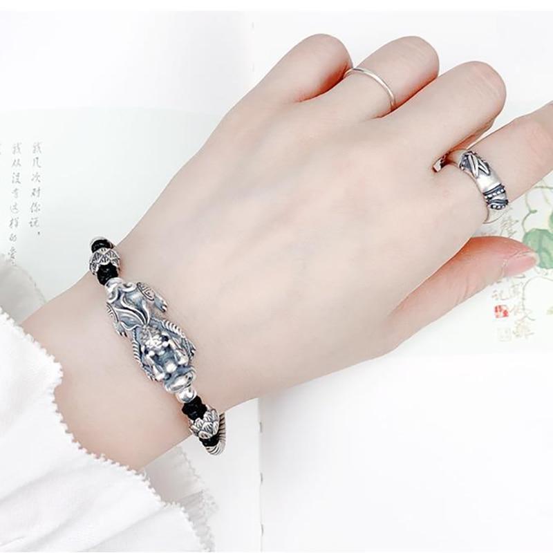 THAI SILVER Feng Shui Pixiu & Lotus 'WEALTH' Bracelet