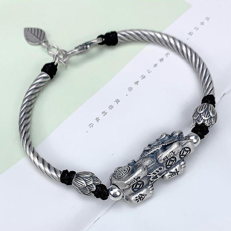 THAI SILVER Feng Shui Pixiu & Lotus 'WEALTH' Bracelet