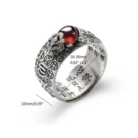 Thumbnail for Natural  Garnet & 925 Sterling Silver LUCKY PIXIU OM Mantra Ring