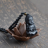 Thumbnail for Natural Black Obsidian Carved Baby Buddha Pendant