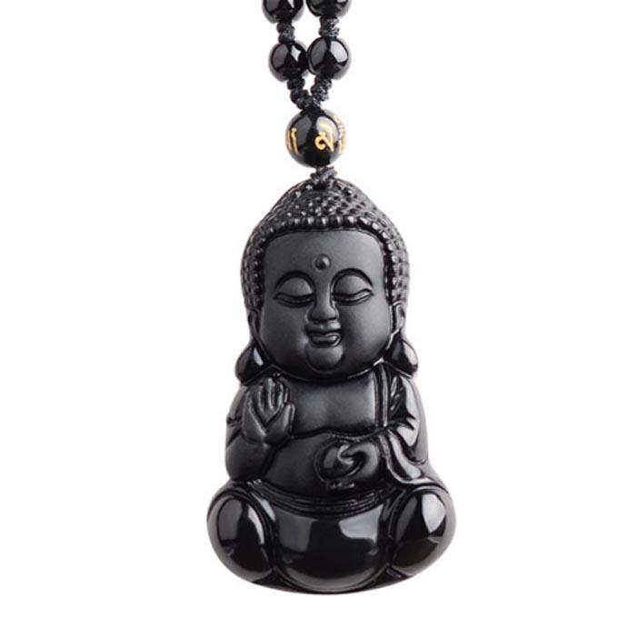 Natural Black Obsidian Carved Baby Buddha Pendant