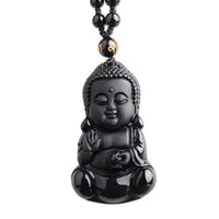 Thumbnail for Natural Black Obsidian Carved Baby Buddha Pendant