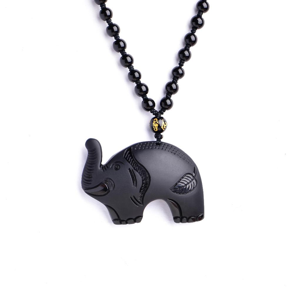 Good Luck Black Natural Obsidian Elephant Pendant