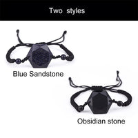 Thumbnail for Blue Sandstone /Black Obsidian Cubic Hexagram NO NEGATIVITY Rope Bracelet