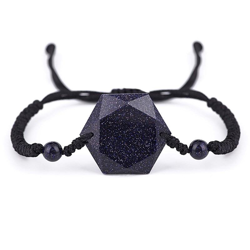 Blue Sandstone /Black Obsidian Cubic Hexagram NO NEGATIVITY Rope Bracelet