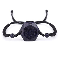 Thumbnail for Blue Sandstone /Black Obsidian Cubic Hexagram NO NEGATIVITY Rope Bracelet