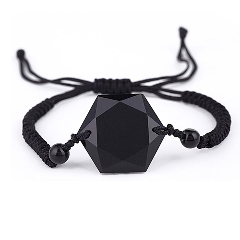 Blue Sandstone /Black Obsidian Cubic Hexagram NO NEGATIVITY Rope Bracelet