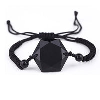 Thumbnail for Blue Sandstone /Black Obsidian Cubic Hexagram NO NEGATIVITY Rope Bracelet