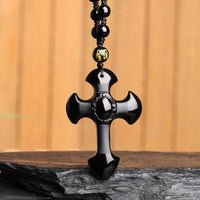 Thumbnail for Obsidian Cross Pendant Necklace with Beads