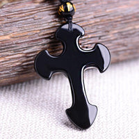 Thumbnail for Obsidian Cross Pendant Necklace with Beads