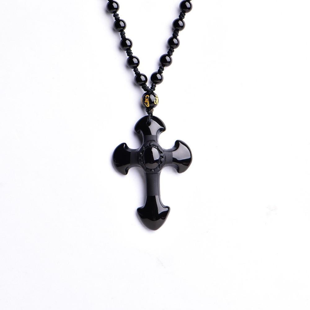 Natural Black Obsidian Carved Cross