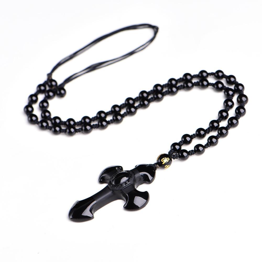 Natural Black Obsidian Carved Cross