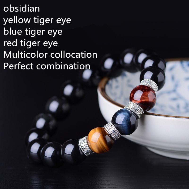 Natural Obsidian Tiger Eye Stone Grounding Bracelet