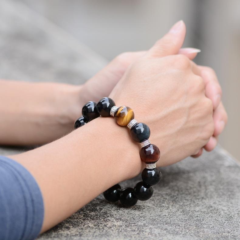 Natural Obsidian Tiger Eye Stone Grounding Bracelet