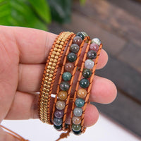 Thumbnail for Triple Layer Natural Agate Leather Wrap Bracelet