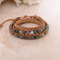 Thumbnail for Triple Layer Natural Agate Leather Wrap Bracelet