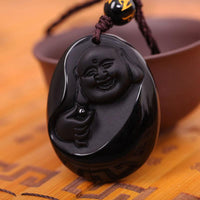 Thumbnail for Unique Carved Natural Obsidian Buddha Pendant