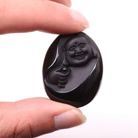 Thumbnail for Unique Carved Natural Obsidian Buddha Pendant