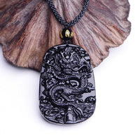 Thumbnail for Natural Black Obsidian Dragon Amulet Pendant Necklace