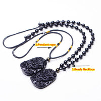 Thumbnail for Natural Black Obsidian Dragon Amulet Pendant Necklace